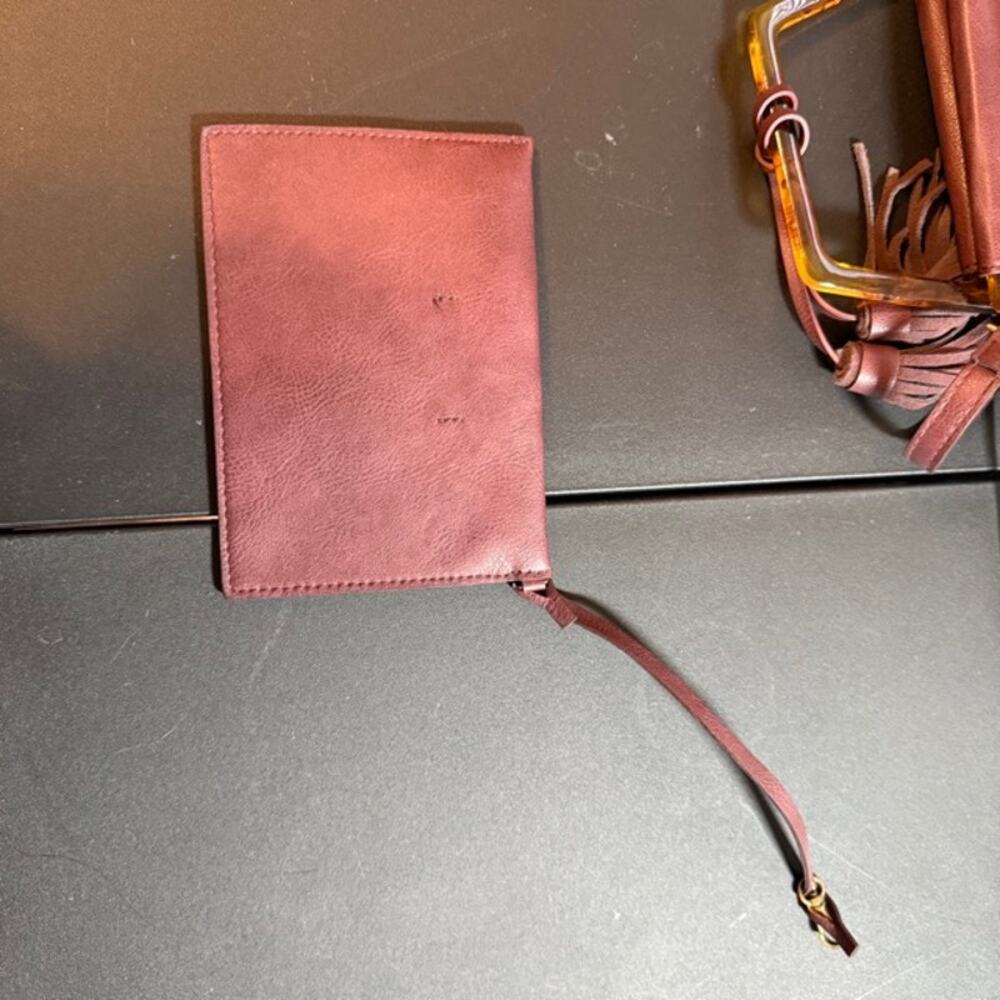 Anthropologie Wine Red Tassel Acrylic Handle Purse With Wallet Small Medium - Picture 6 of 15